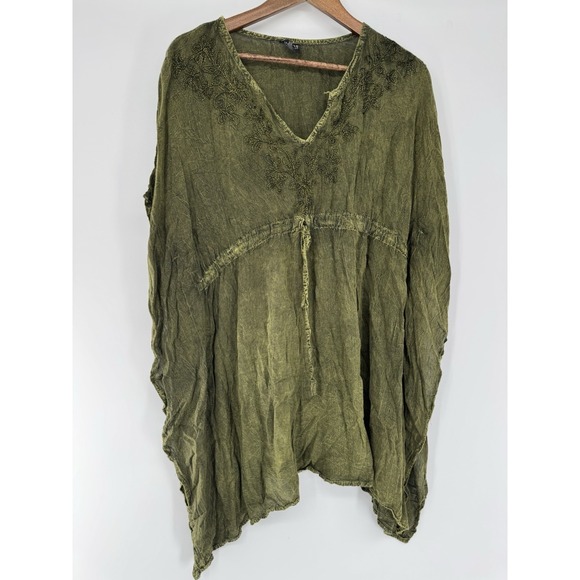 The Unbranded Brand Sweaters - Tie Dye Poncho Top embroidered Green Festival Boho Hippie Beach coverup goblin
